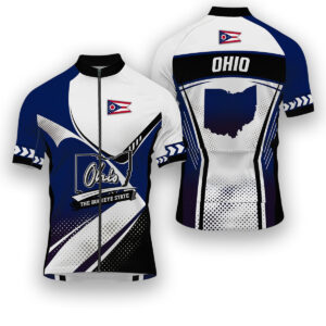 Ohio States Cycling Jersey, Maps Haftone Vintage Pattern Men Women Jersey Full Kit - Short Sleeve Cycling Jersey-White