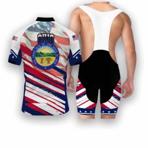 Ohio States Cycling Jersey, USA Flag Men Women Jersey Full Kit - Short Sleeve Cycling Jersey Kit-White