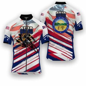 Ohio States Cycling Jersey, USA Flag Men Women Jersey Full Kit - Short Sleeve Cycling Jersey-White