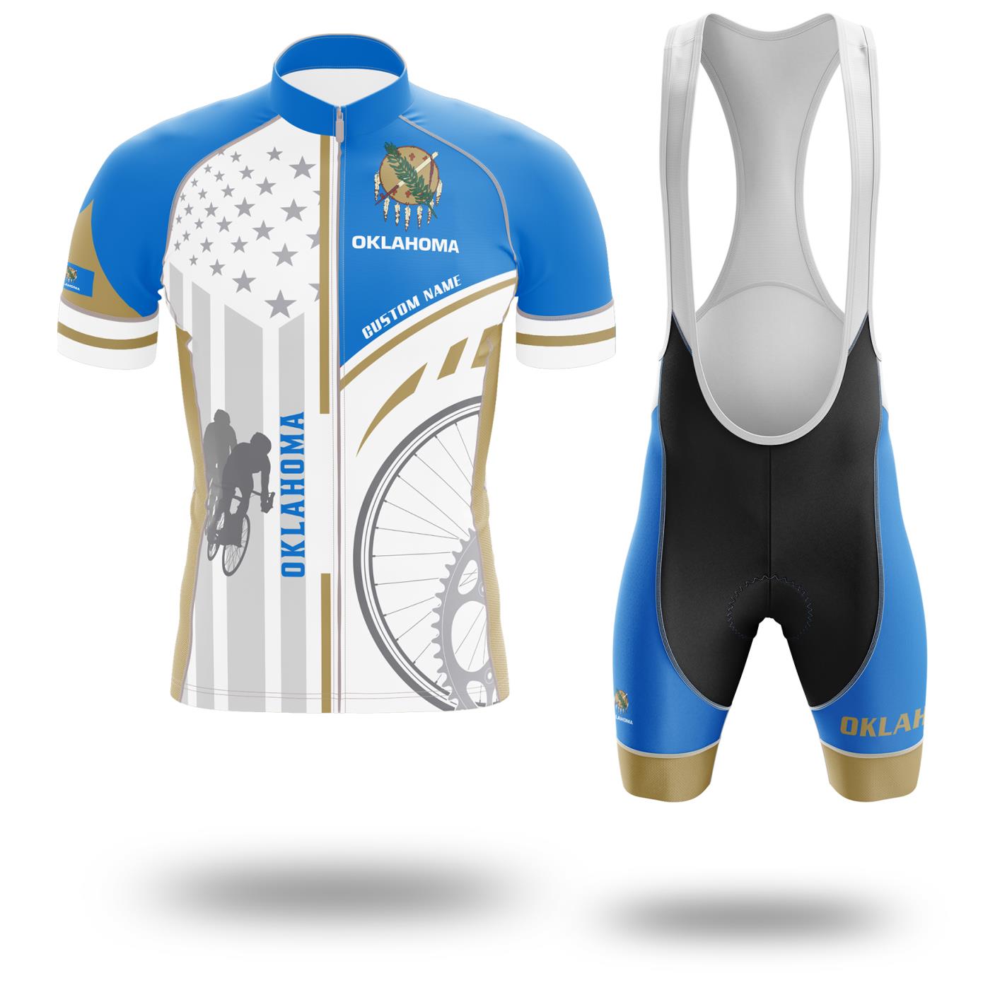 Oklahoma Flag Cycling Kit, Cycling Personalized Name Jersey - Short Sleeve Cycling Jersey Kit-White