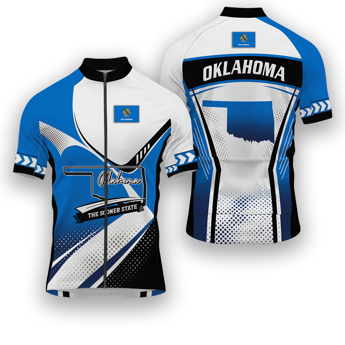 Oklahoma States Cycling Jersey, Maps Haftone Vintage Pattern Men Women Jersey Full Kit - Short Sleeve Cycling Jersey-White