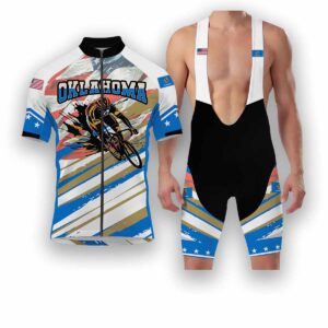 Oklahoma States Cycling Jersey, USA Flag Men Women Jersey Full Kit - Short Sleeve Cycling Jersey Kit-White