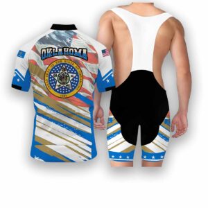 Oklahoma States Cycling Jersey, USA Flag Men Women Jersey Full Kit - Short Sleeve Cycling Jersey Kit-White