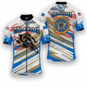 Oklahoma States Cycling Jersey, USA Flag Men Women Jersey Full Kit - Short Sleeve Cycling Jersey-White
