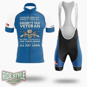 Old Grumpy Veteran Killing It And Complaining All Day Long Cycling Jersey - Short Sleeve Cycling Jersey Kit-White