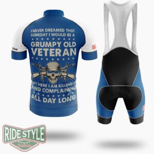 Old Grumpy Veteran Killing It And Complaining All Day Long Cycling Jersey - Short Sleeve Cycling Jersey Kit-White