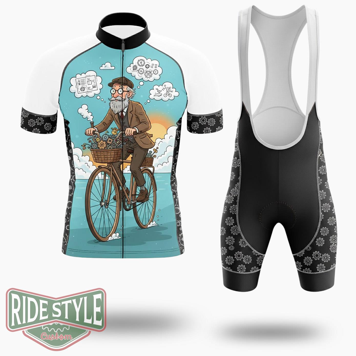 Old Man With A Bicycle Cycling Jersey Kit - Short Sleeve Cycling Jersey Kit-White