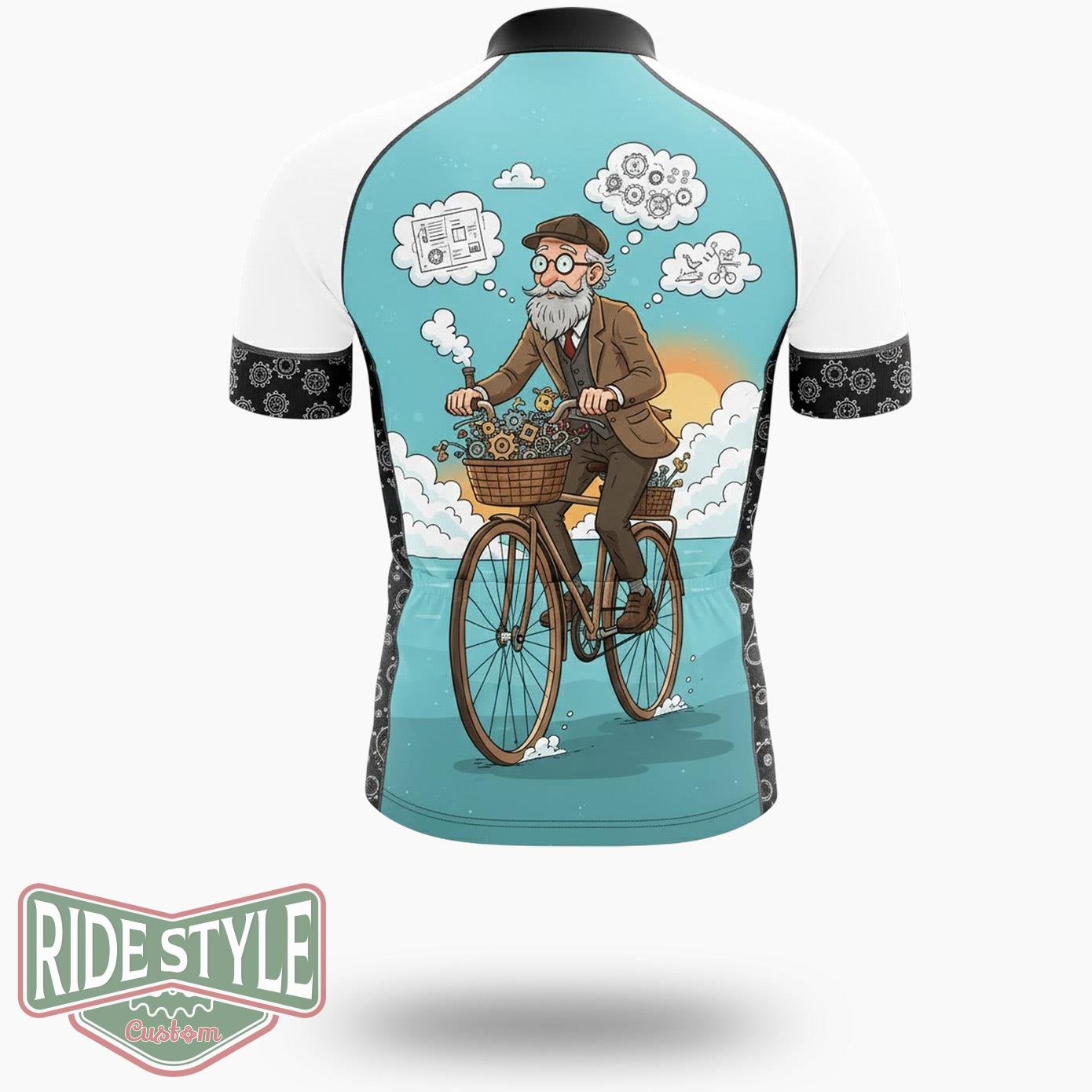 Old Man With A Bicycle Cycling Jersey Kit - Short Sleeve Cycling Jersey-White