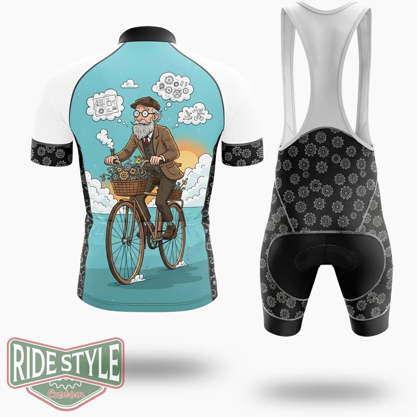 Old Man With A Bicycle Cycling Jersey Kit - Short Sleeve Cycling Jersey Kit-White
