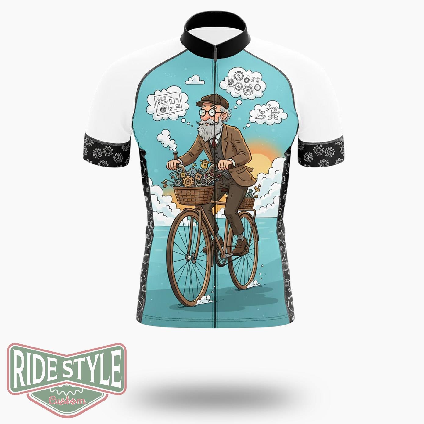 Old Man With A Bicycle Cycling Jersey Kit - Short Sleeve Cycling Jersey-White