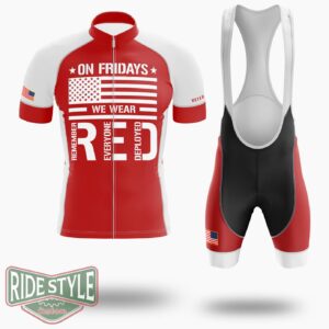 On Friday We Wear Red Jersey, Remember Everyone Deployed, US Veteran Cycling Jersey - Short Sleeve Cycling Jersey Kit-White