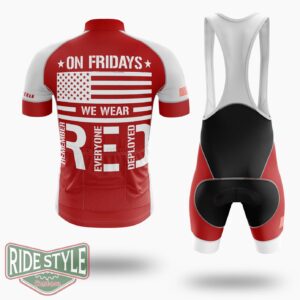 On Friday We Wear Red Jersey, Remember Everyone Deployed, US Veteran Cycling Jersey - Short Sleeve Cycling Jersey Kit-White