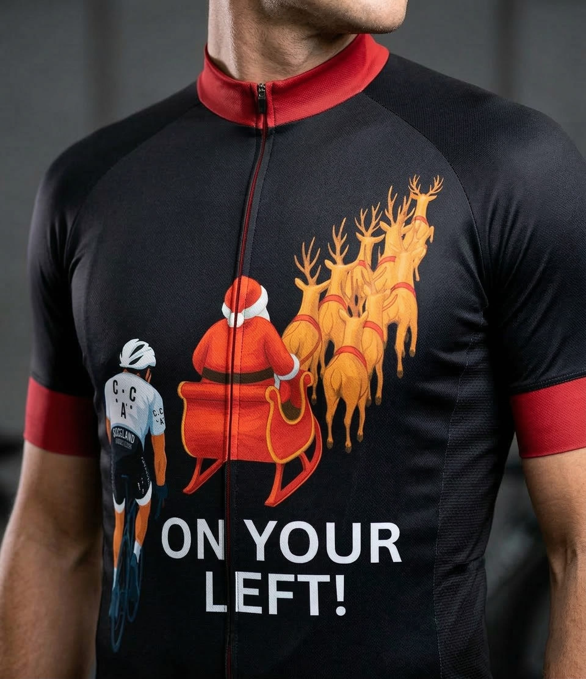 On Your Left Funny Santa Biker Cycling Jersey, Cycling Bicycle Shirt 3