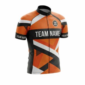 Orange Men's Cycling Jersey Custom Name, Personalized Name, Custom Team Logo Bike Jersey - Short Sleeve Cycling Jersey-White
