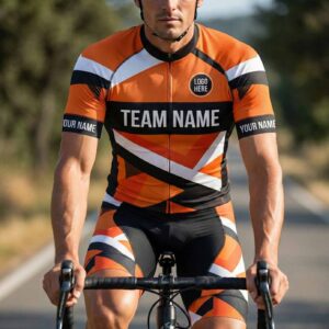 Orange Men's Cycling Jersey Custom Name, Personalized Name, Custom Team Logo Bike Jersey - Short Sleeve Cycling Jersey-White