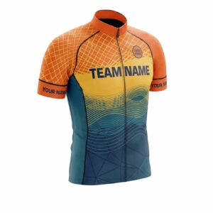 Orange Men's Cycling Jersey Personalized Name, Custom Team Name and Logo Cycling Jersey - Short Sleeve Cycling Jersey-White