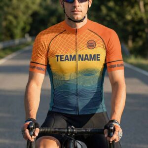 Orange Men's Cycling Jersey Personalized Name, Custom Team Name and Logo Cycling Jersey - Short Sleeve Cycling Jersey-White