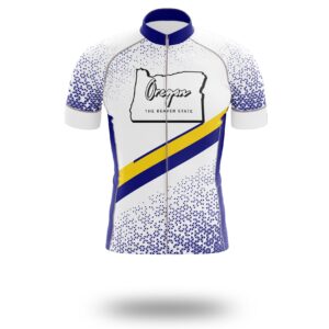 Oregon Cycling Jersey, Oregon Map Cycling Jersey - Short Sleeve Cycling Jersey-White