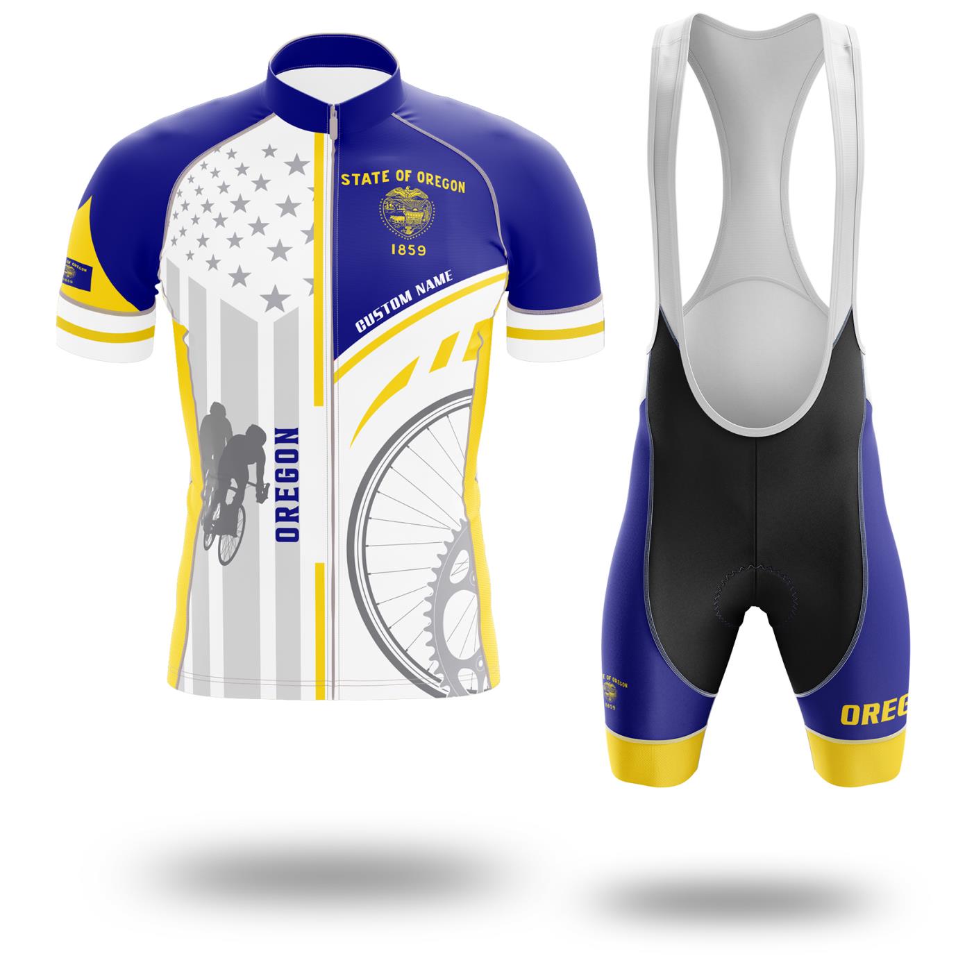 Oregon Flag Cycling Kit, Cycling Personalized Name Jersey - Short Sleeve Cycling Jersey Kit-White