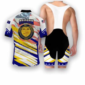Oregon States Cycling Jersey, USA Flag Men Women Jersey Full Kit - Short Sleeve Cycling Jersey Kit-White