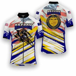 Oregon States Cycling Jersey, USA Flag Men Women Jersey Full Kit - Short Sleeve Cycling Jersey-White