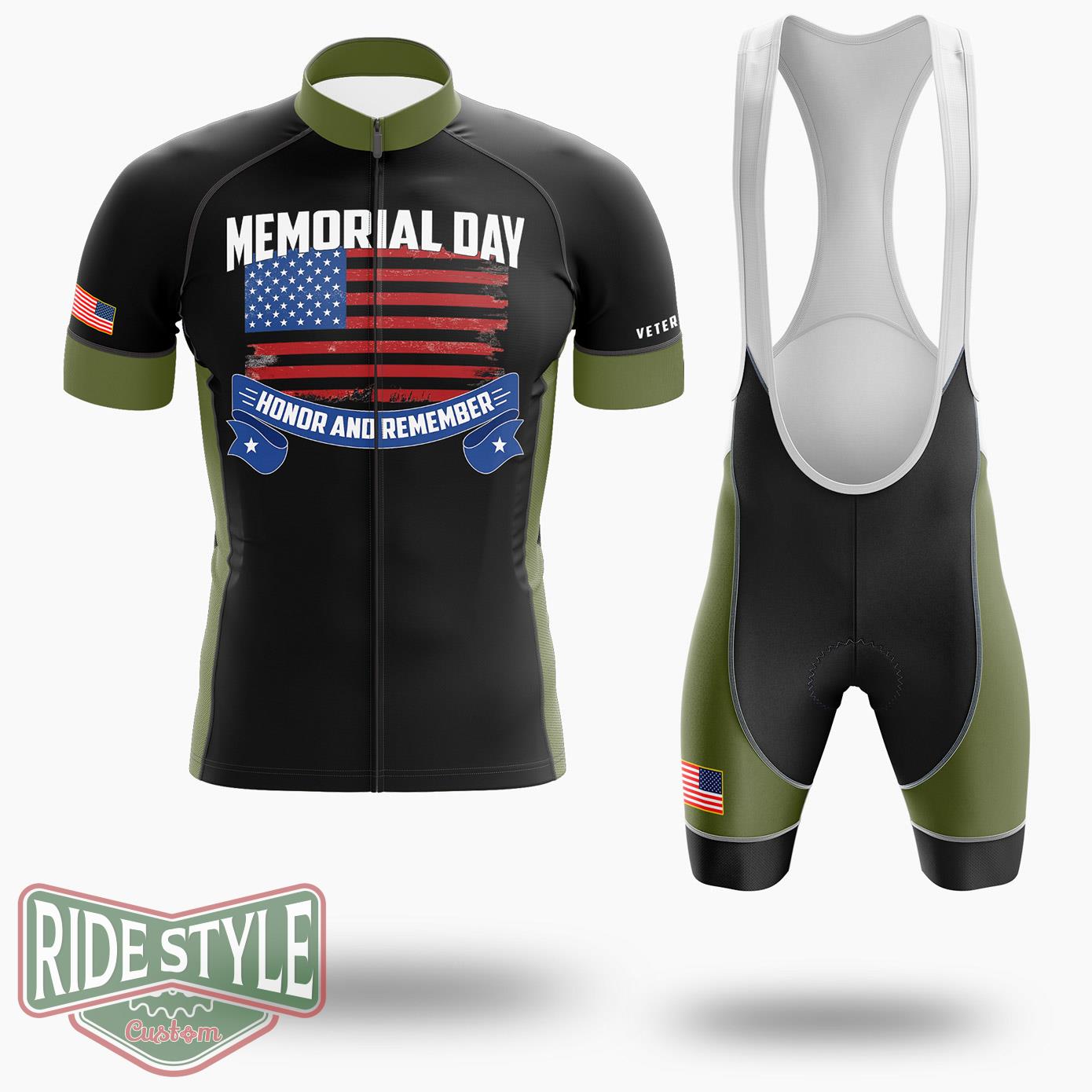 Patriotic American Memorial Day Veterans Day Us Cycling Jersey Kit - Short Sleeve Cycling Jersey Kit-White