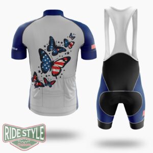 Patriotic Butterflies Memorial Day Cycling Jersey Kit - Short Sleeve Cycling Jersey Kit-White