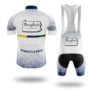 Pennsylvania Cycling Jersey, Pennsylvania Map Cycling Jersey - Short Sleeve Cycling Jersey Kit-White