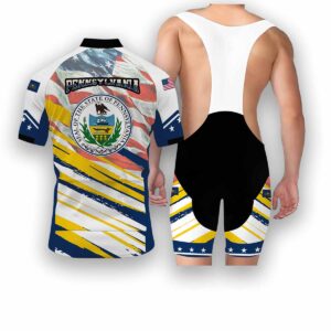 Pennsylvania States Cycling Jersey, USA Flag Men Women Jersey Full Kit - Short Sleeve Cycling Jersey Kit-White
