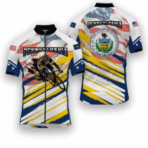 Pennsylvania States Cycling Jersey, USA Flag Men Women Jersey Full Kit - Short Sleeve Cycling Jersey-White