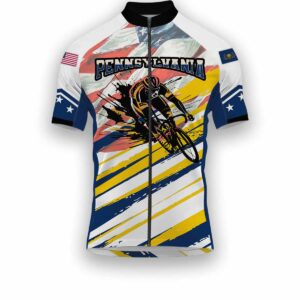 Pennsylvania States Cycling Jersey, USA Flag Men Women Jersey Full Kit - Short Sleeve Cycling Jersey-White