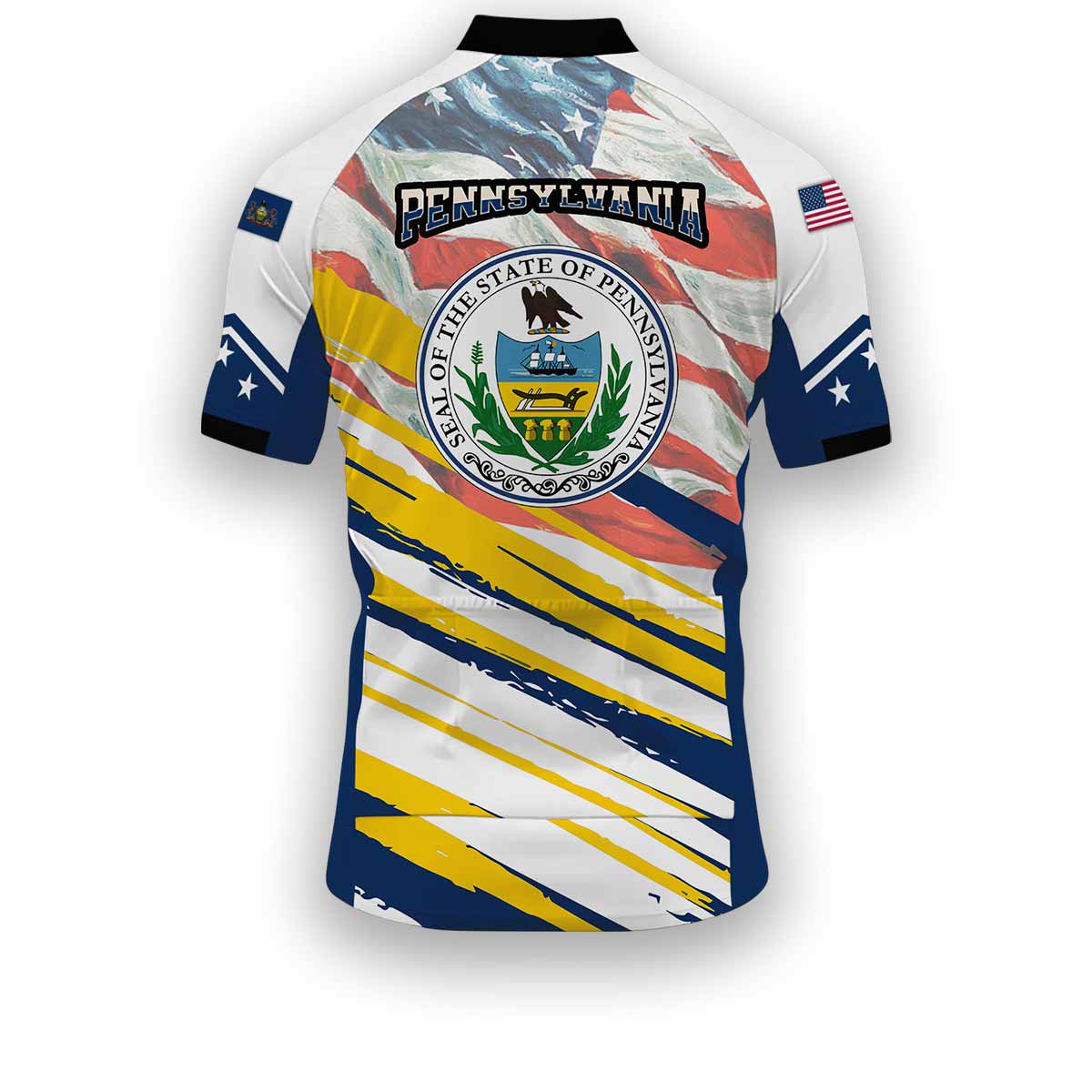 Pennsylvania States Cycling Jersey, USA Flag Men Women Jersey Full Kit - Short Sleeve Cycling Jersey-White