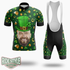 Personalized Funny Happy St Patrick's Day, Custom Photo Cycling Jersey Outfit - Short Sleeve Cycling Jersey Kit-White