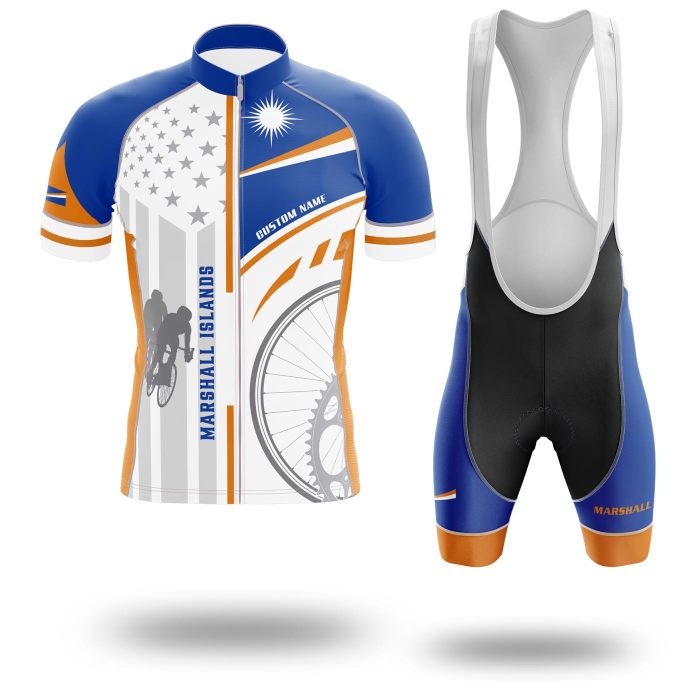 Personalized Name Marshall Islands Cycling Jersey, Marshall Islands Flag Cycling Set - Short Sleeve Cycling Jersey Kit-White