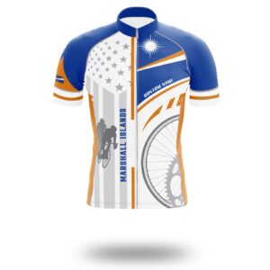 Personalized Name Marshall Islands Cycling Jersey, Marshall Islands Flag Cycling Set - Short Sleeve Cycling Jersey-White