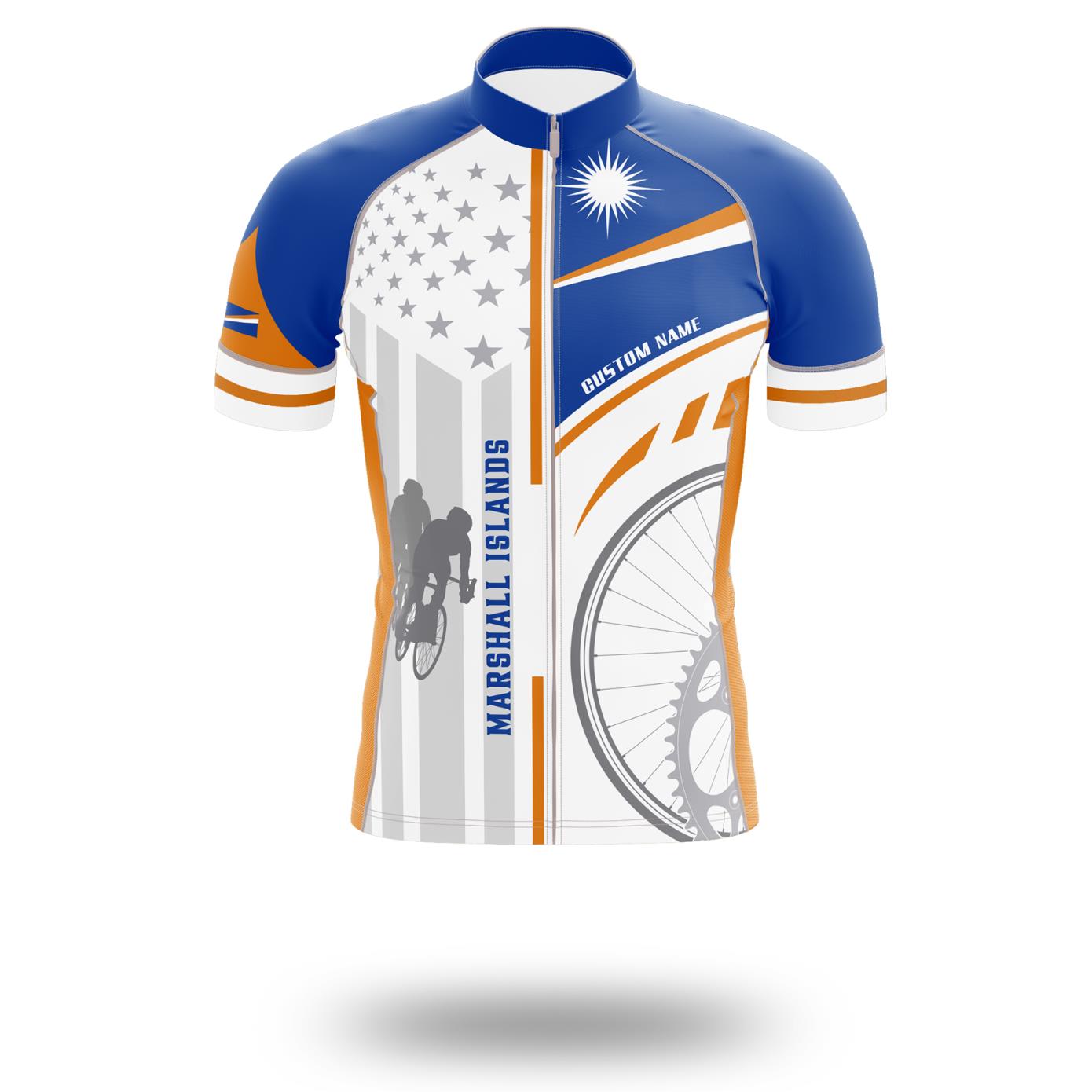 Personalized Name Marshall Islands Cycling Jersey, Marshall Islands Flag Cycling Set - Short Sleeve Cycling Jersey-White