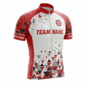 Personalized Name Red Cycling Jersey, Custom Team Name, Custom Logo Jersey - Short Sleeve Cycling Jersey-White