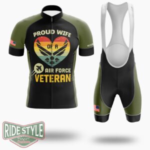 Proud Wife of Air Force Veteran Jersey Shirt, Gift for Veteran's Wife Jersey - Short Sleeve Cycling Jersey Kit-White
