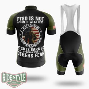 PTSD Is Not A Sign Of Weakness, Veteran Cycling Jersey Gift Shirt - Short Sleeve Cycling Jersey Kit-White