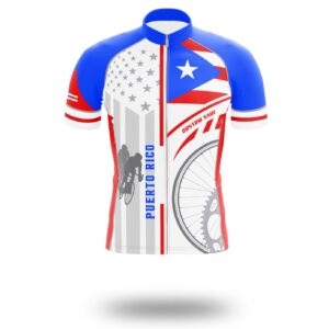 Puerto Rico Flag Cycling Kit, Cycling Personalized Name Jersey - Short Sleeve Cycling Jersey-White
