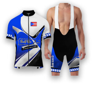 Puerto Rico States Cycling Jersey, Maps Haftone Vintage Pattern Men Women Jersey Full Kit - Short Sleeve Cycling Jersey Kit-White