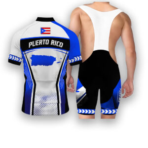 Puerto Rico States Cycling Jersey, Maps Haftone Vintage Pattern Men Women Jersey Full Kit - Short Sleeve Cycling Jersey Kit-White