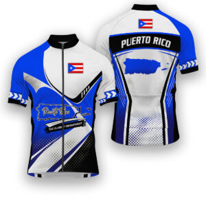 Puerto Rico States Cycling Jersey, Maps Haftone Vintage Pattern Men Women Jersey Full Kit - Short Sleeve Cycling Jersey-White