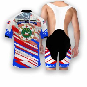 Puerto Rico States Cycling Jersey, USA Flag Men Women Jersey Full Kit - Short Sleeve Cycling Jersey Kit-White