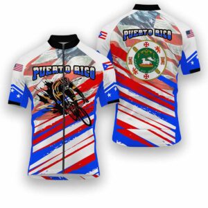 Puerto Rico States Cycling Jersey, USA Flag Men Women Jersey Full Kit - Short Sleeve Cycling Jersey-White