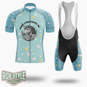 Rage Consumes Me- Unicorn Mental Health Cottagecore Cycling Jersey Kit, Bicycle Clothing - Short Sleeve Cycling Jersey Kit-White