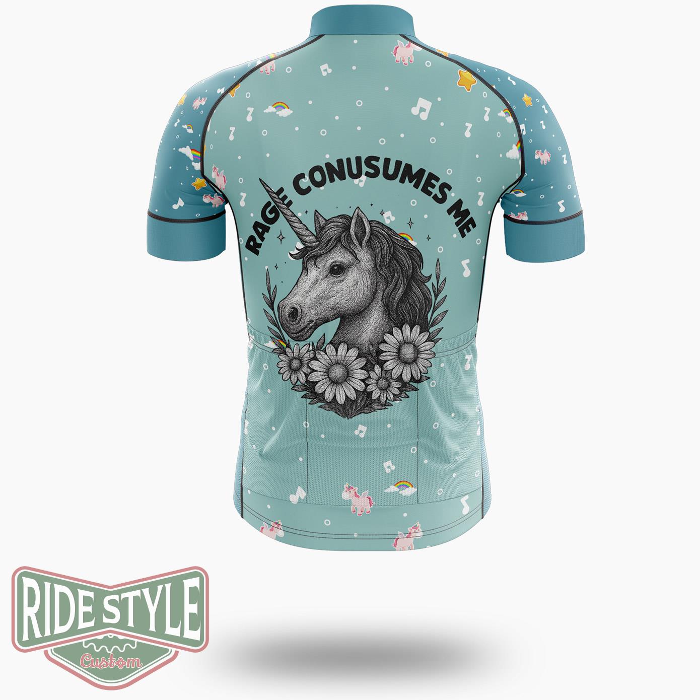 Rage Consumes Me- Unicorn Mental Health Cottagecore Cycling Jersey Kit, Bicycle Clothing - Short Sleeve Cycling Jersey-White