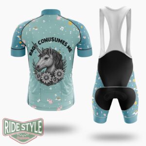 Rage Consumes Me- Unicorn Mental Health Cottagecore Cycling Jersey Kit, Bicycle Clothing - Short Sleeve Cycling Jersey Kit-White