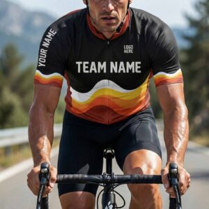 Red and Black Cycling Jersey, Personalized Name, Custom Team Name, Custom Team Logo Jersey - Short Sleeve Cycling Jersey-White