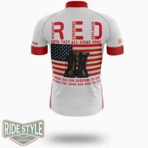 Red Friday Veterans Jersey, Remember Everyone Deployed, Red Friday USA Military Flag Jersey Shirt - Short Sleeve Cycling Jersey-White